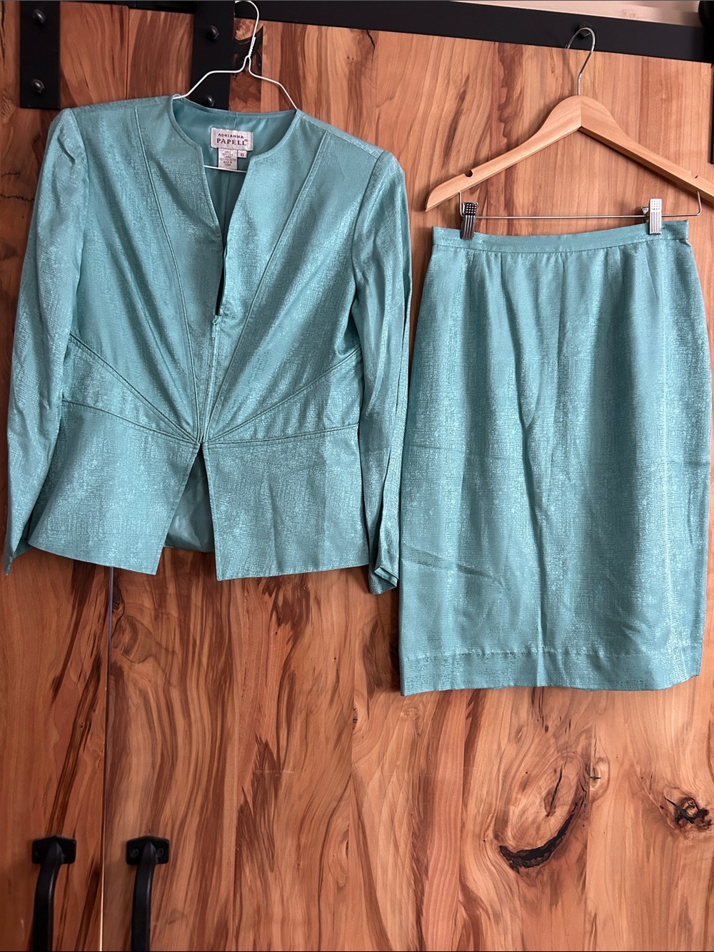 Adrianna Papell Teal 100 Percent Silk Dress Jacket and skirt set